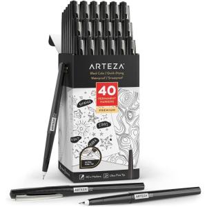 ARTEZA Permanent Markers, 40 Black Pens, Ultra-Fine Tip Paint Pens, Quick-Drying, Water Resistant, for Calligraphy and Note Taking, Office, Classroom(Ultra-Fine Tip)