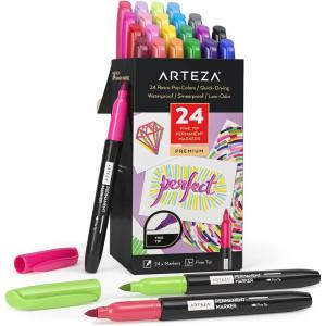 ARTEZA Permanent Markers, Set of 24, Fine Tip, Retro Pop Colors(24 Retro Pop Colors)
