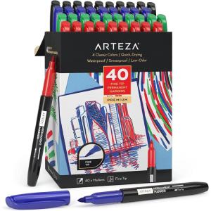 ARTEZA Permanent Markers, Set of 24, Fine Tip, Retro Pop Colors(Set 40  4 Classic Colors)