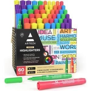 ARTEZA Yellow Highlighters in Bulk, Pack of 64, Chisel Tip Markers(Multicolor)