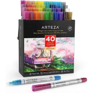 Arteza Acrylic Paint Markers, Set of 40 Acrylic Paint Pens in Assorted Colors, Art & Craft Supplies for Glass, Pottery, Ceramic, Rock, Canvas Painting(Multicolor)