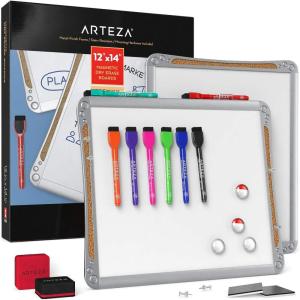 Arteza Framed Magnetic Cork Whiteboard Set, 12×14 inches, 2-Pack Dry Erase Lap Boards with Push Pins, Markers & Magnets, Office & Back to School Supplies for Home, Classroom, Students, Brainstorming(12×14 inches)