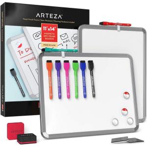 Arteza Framed Magnetic Cork Whiteboard Set, 12×14 inches, 2-Pack Dry Erase Lap Boards with Push Pins, Markers & Magnets, Office & Back to School Supplies for Home, Classroom, Students, Brainstorming(11×14 inches)