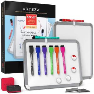 Arteza Framed Magnetic Cork Whiteboard Set, 12×14 inches, 2-Pack Dry Erase Lap Boards with Push Pins, Markers & Magnets, Office & Back to School Supplies for Home, Classroom, Students, Brainstorming(8.5×11 inches)