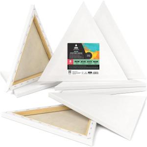 Arteza Paint Canvases for Painting, Pack of 12, 6 inches, Triangle Blank Canvas Bulk, Pine Wood Frame, 100% Cotton Stretched Canvas, 8 oz Gesso-Primed, Art Supplies for Adults, for Acrylic Pouring(14 inch)