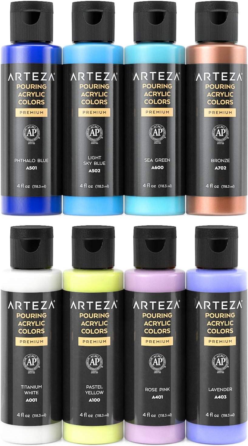 imageARTEZA Acrylic Pouring Paint Set 8 Rainbow Colors 4 oz Bottles HighFlow Paint No Mixing Needed Art Supplies for Canvas Glass Paper Wood Tile and StonesPastel Colors