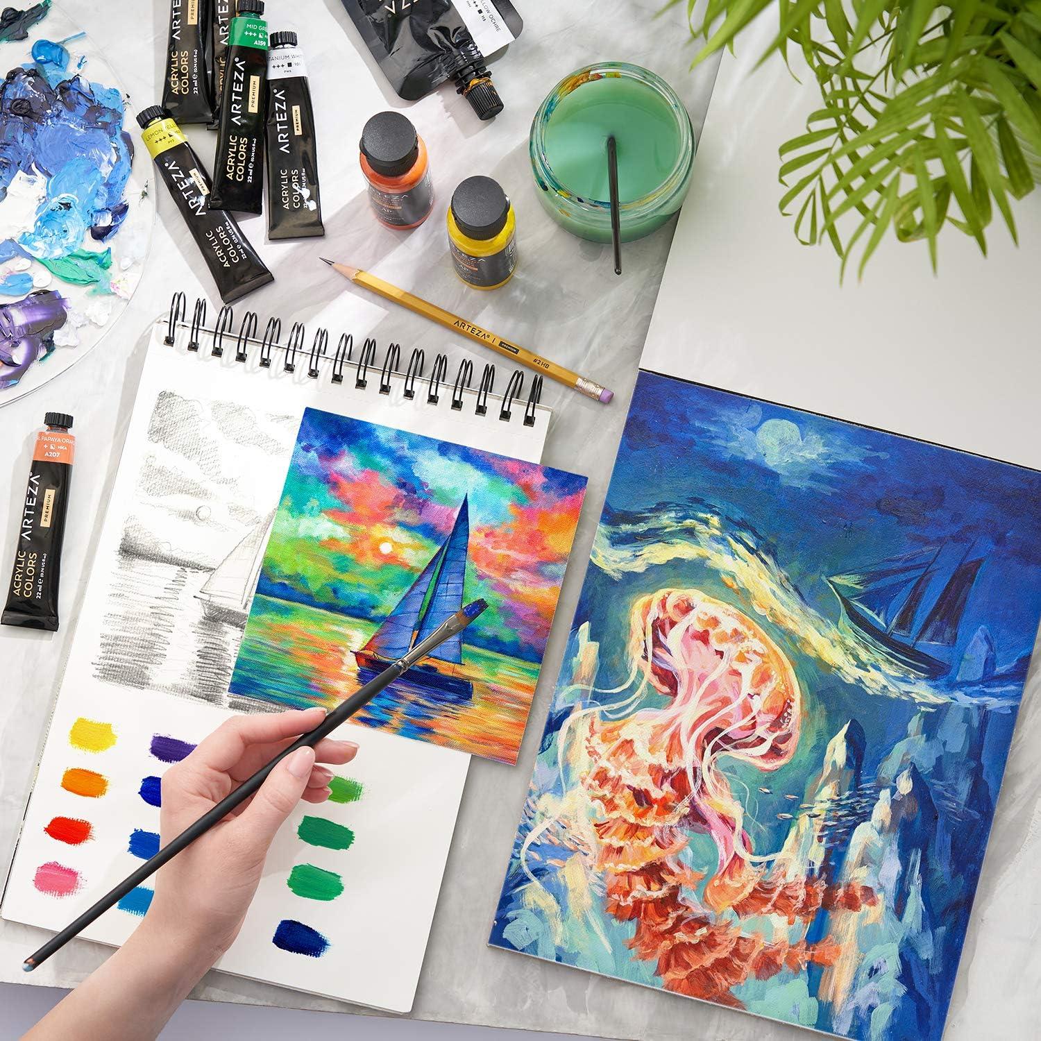 imageARTEZA Canvas Pad 9x12 Inches Pack of 1 10 GlueBound Sheets of PrePrimed Canvas Paper for Acrylic Oil and Mixed Media Painting1 pack