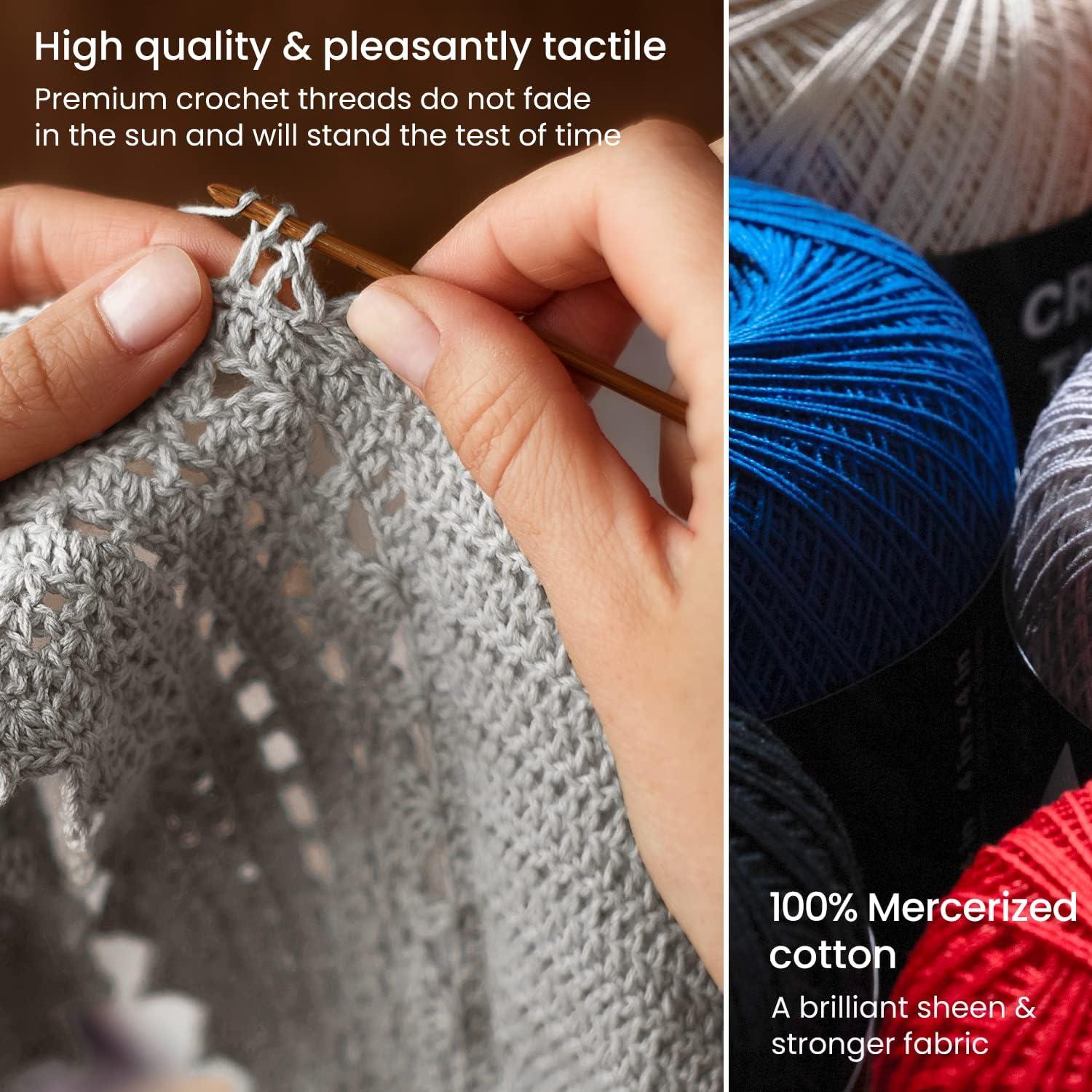 imageARTEZA Crochet Thread Set of Black Gray Blue ampamp Red of 100 Cotton Yarn for Crocheting Mercerized Soft and Colorful KnittingSize 10 in Black Gray Blue Red Size 3 in Black Blue