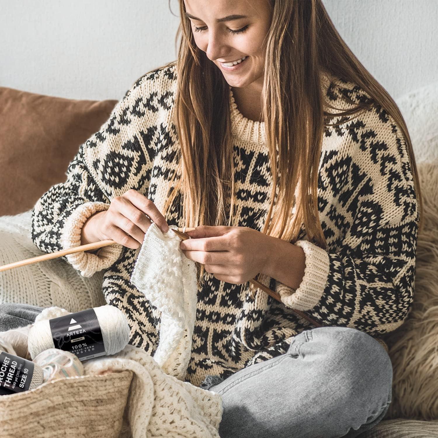 imageARTEZA Crochet Thread Set of Black Gray Blue ampamp Red of 100 Cotton Yarn for Crocheting Mercerized Soft and Colorful KnittingSize 10 in White Beige Natural Size 3 in White Natural
