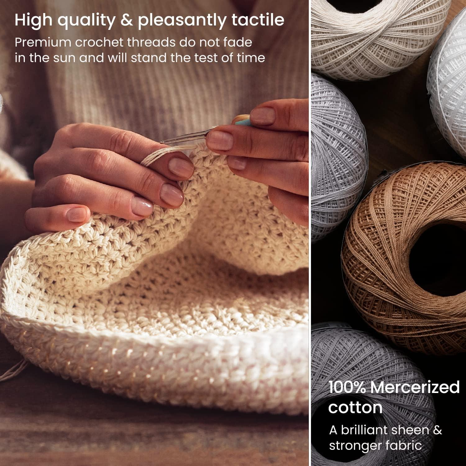 imageARTEZA Crochet Thread Set of Black Gray Blue ampamp Red of 100 Cotton Yarn for Crocheting Mercerized Soft and Colorful KnittingSize 10 in White Beige Natural Size 3 in White Natural