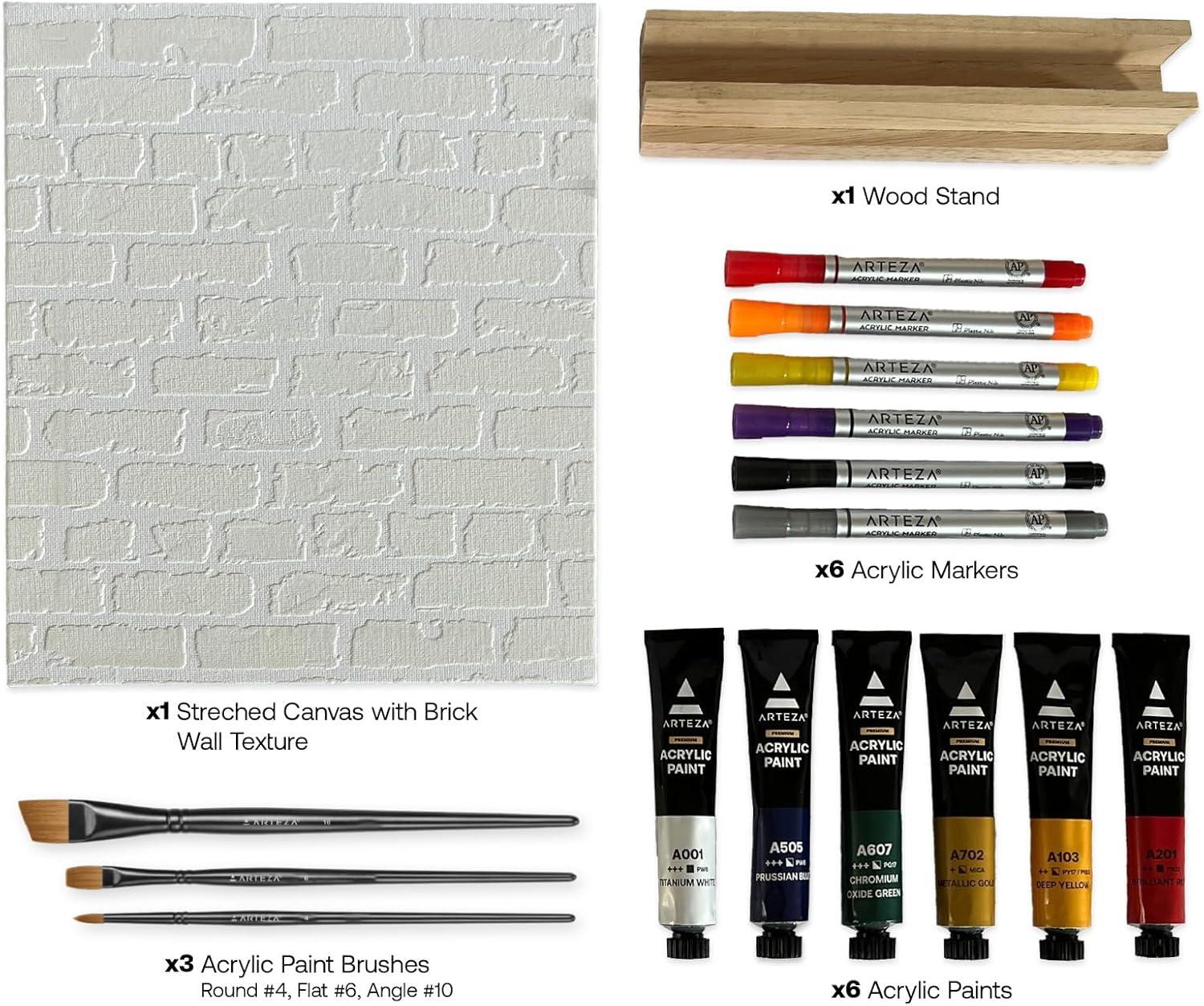 imageARTEZA Desktop Muralist Art Set 17Piece Graffiti Painting Kit with Brick Canvas Acrylic Paint Markers ampamp Brushes Art Gift for Teens ampamp Adults