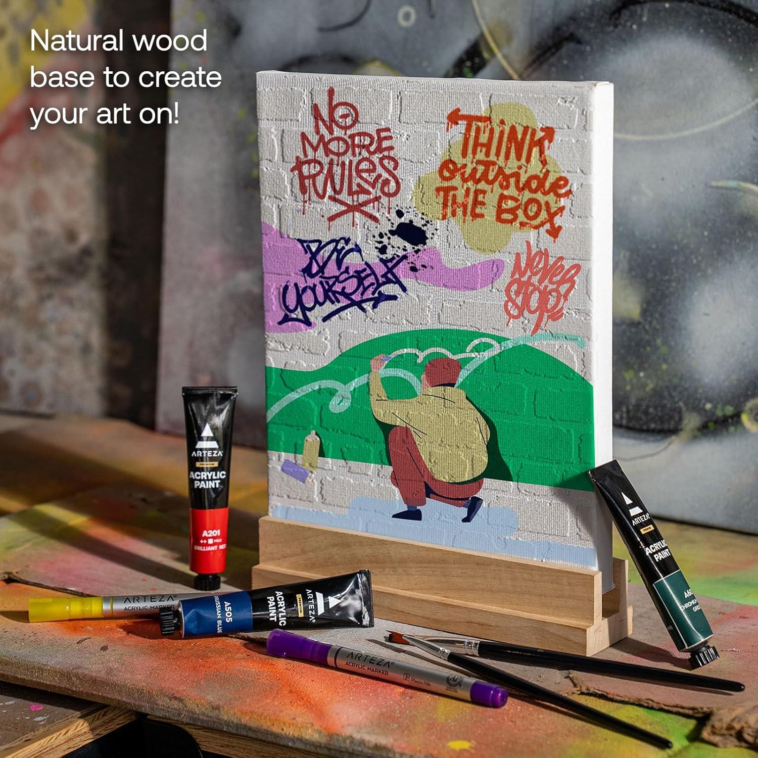 imageARTEZA Desktop Muralist Art Set 17Piece Graffiti Painting Kit with Brick Canvas Acrylic Paint Markers ampamp Brushes Art Gift for Teens ampamp Adults