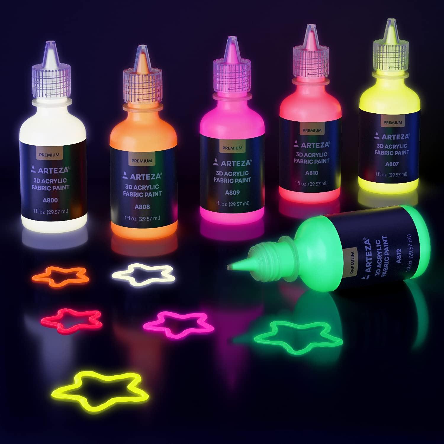 imageARTEZA Fabric Paint Set of 60 Permanent 3D Paint Permanent Paint for Decorating TShirts Ceramics Textiles and Glass MetallicMulticolor