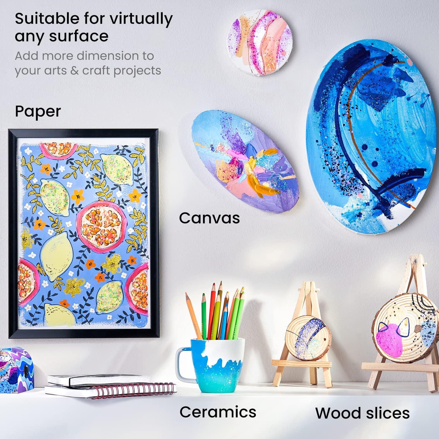 imageARTEZA Glitter Acrylic Paint 14 Iridescent Colors 2 fl oz Bottles Transparent Base Iridescent Paint with Chunky Glitter Art Supplies for Adding Accents to Canvas Paper Wood and Glass