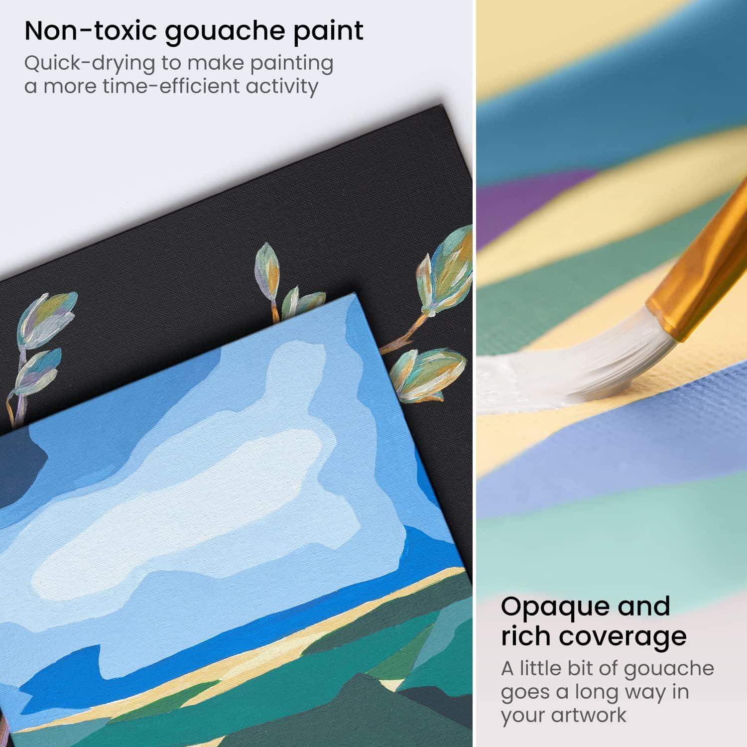 imageARTEZA Gouache Paint 12 Colors Sea Tones 04 US fl oz Tubes Opaque WaterBased Paint for Canvas and Paper Art Supplies for Professionals Students