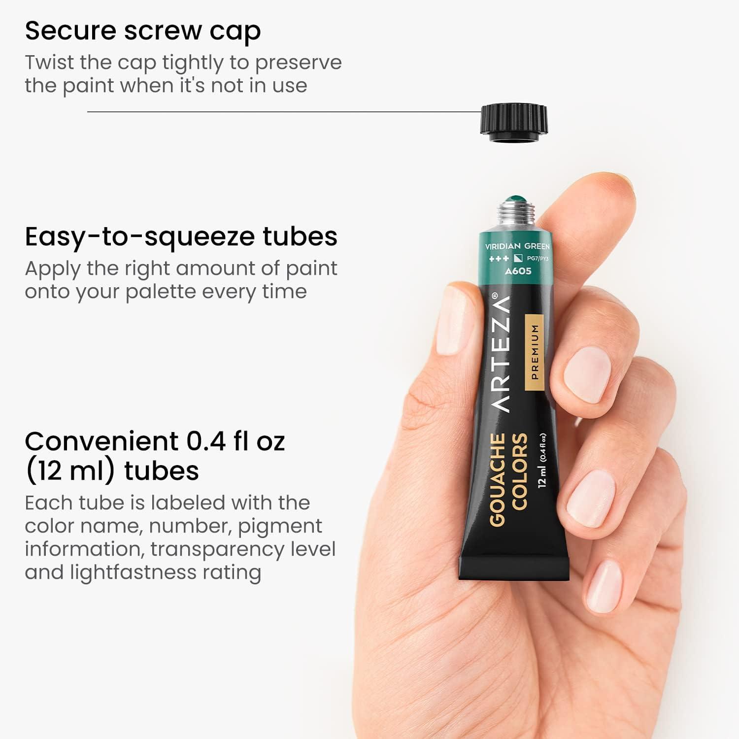 imageARTEZA Gouache Paint 12 Colors Sea Tones 04 US fl oz Tubes Opaque WaterBased Paint for Canvas and Paper Art Supplies for Professionals Students