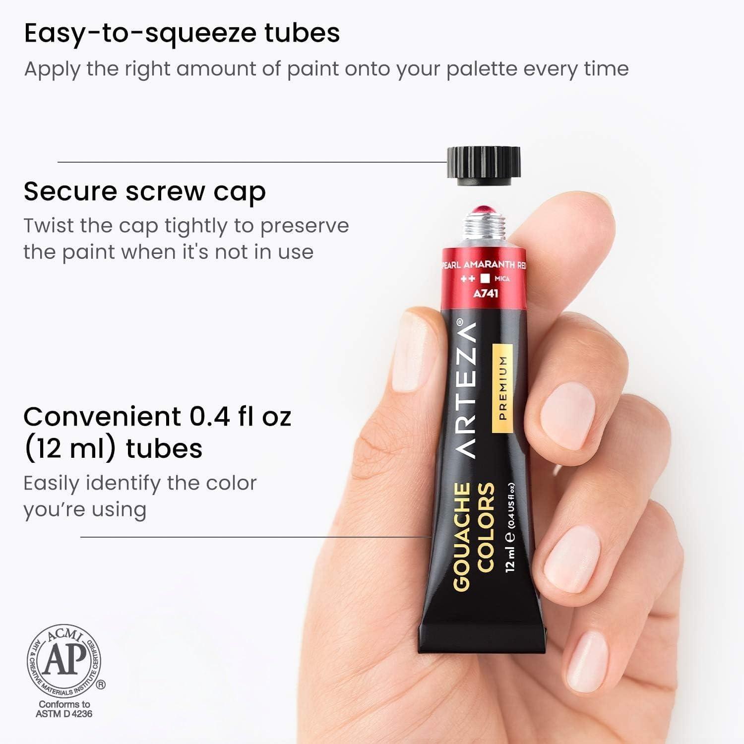 imageARTEZA Metallic Gouache Paint Set of 12 12ml04 US fl oz Gouache Paint Tubes Glitter Paint for Canvas and Paper04 Fl Oz Pack of 36
