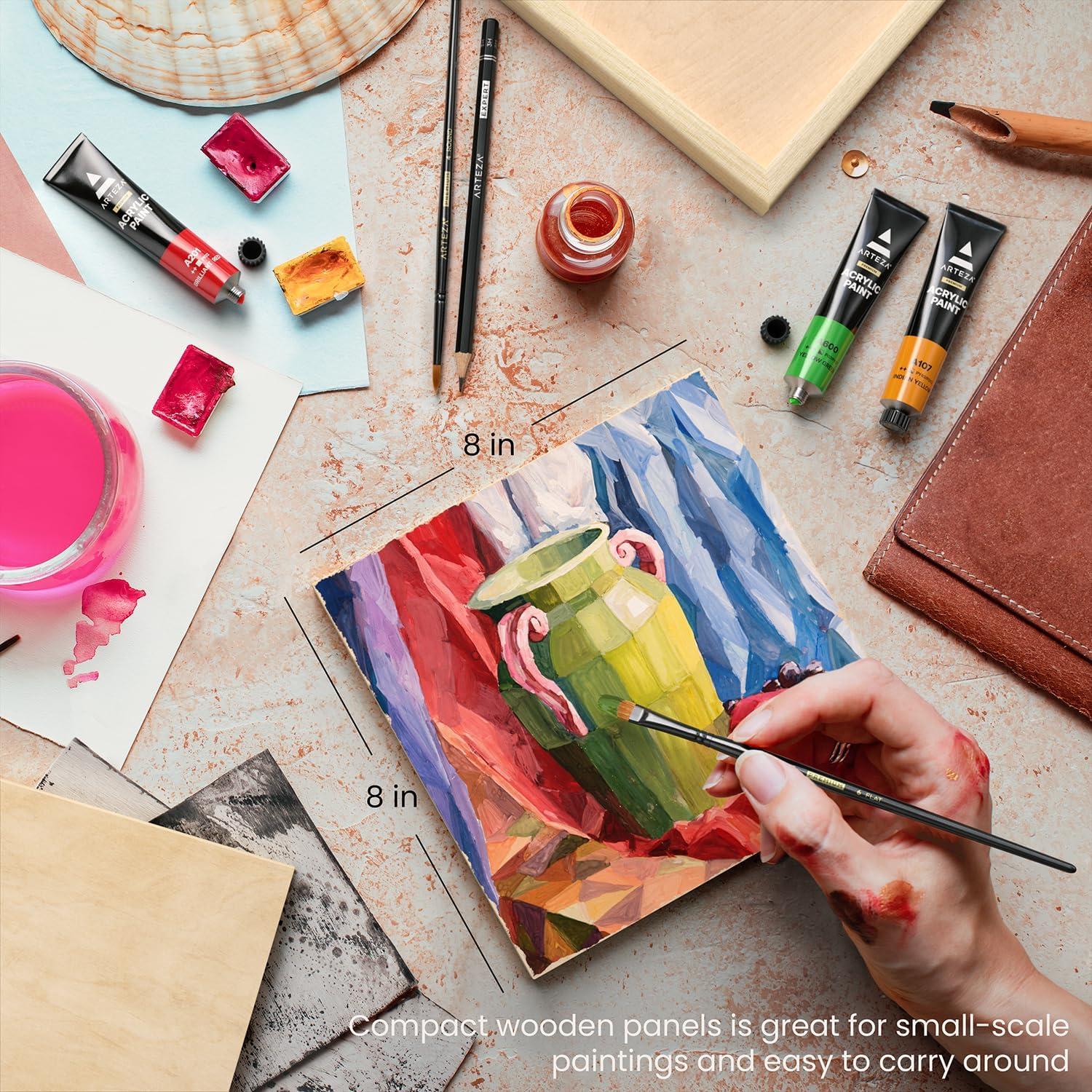 imageARTEZA Wood Painting Set with Acrylic Paint Foam Paint Brushes for Acrylic Painting Stencils Wood Canvas Cradle Art Boards ampamp Painters Tape Experience Box for Home Decor Painting ampamp Drawing