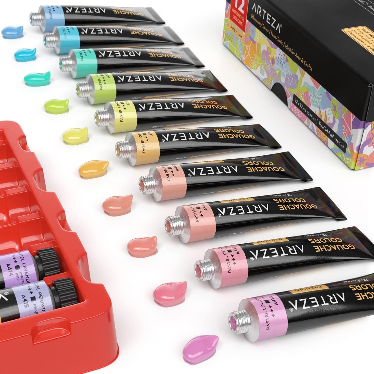 imageArteza Gouache Paint 12 Colors Pastel Tones 04 US fl oz Tubes Opaque WaterBased Paint for Canvas and Paper Art Supplies for Professionals Students
