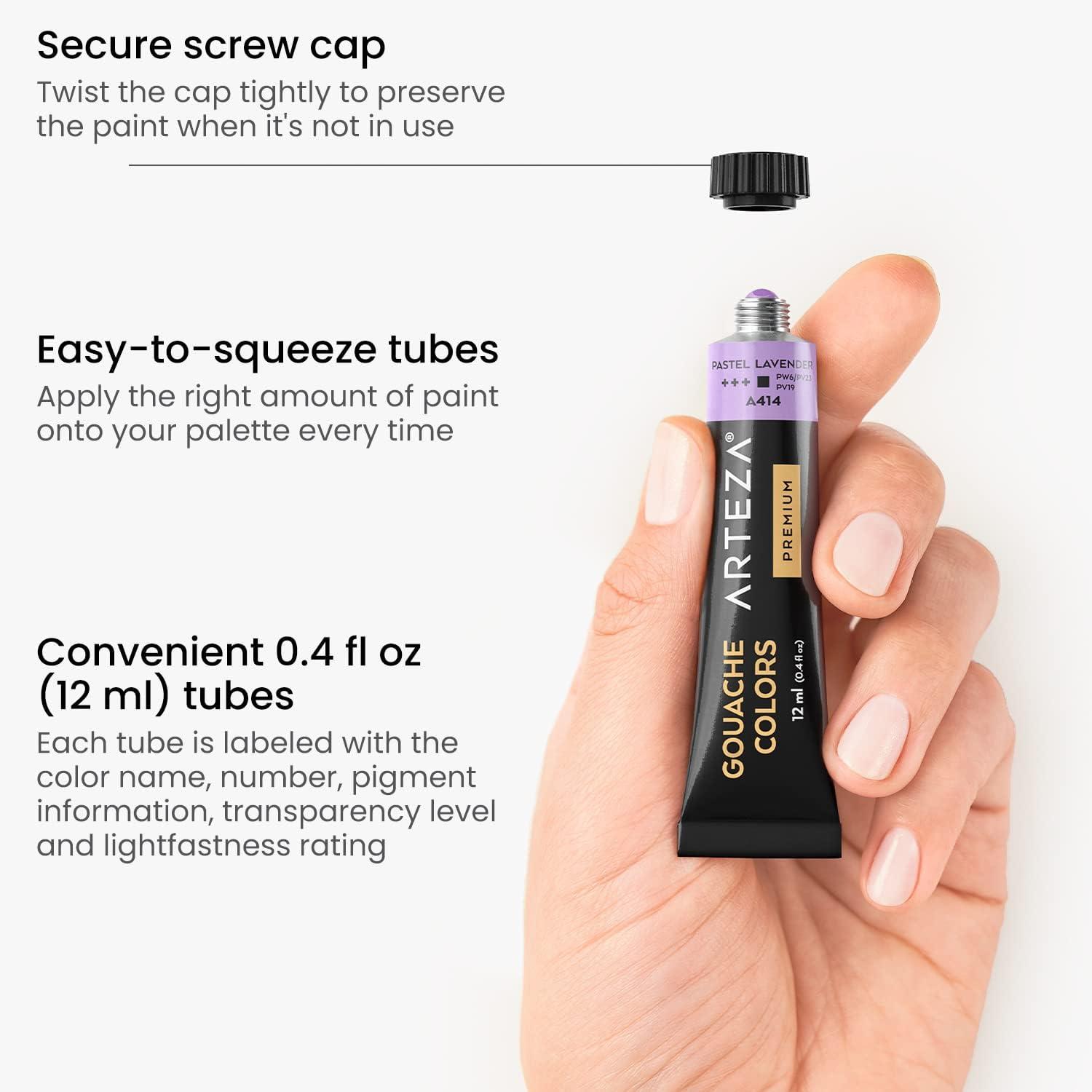 imageArteza Gouache Paint 12 Colors Pastel Tones 04 US fl oz Tubes Opaque WaterBased Paint for Canvas and Paper Art Supplies for Professionals Students