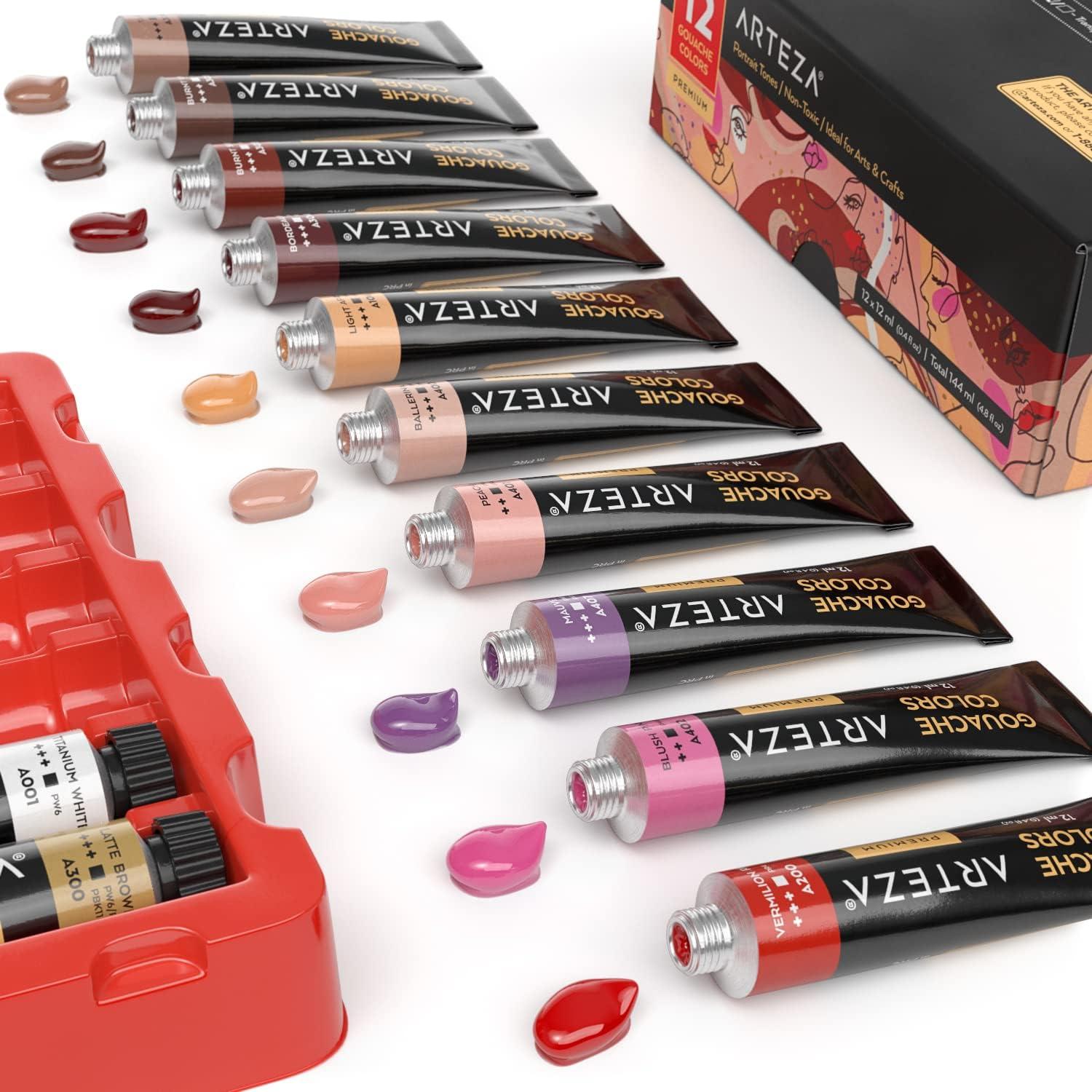 imageArteza Gouache Paint 12 Colors Skin Tones 04 US fl oz Tubes Opaque WaterBased Paint for Canvas and Paper Art Supplies for Professionals Students