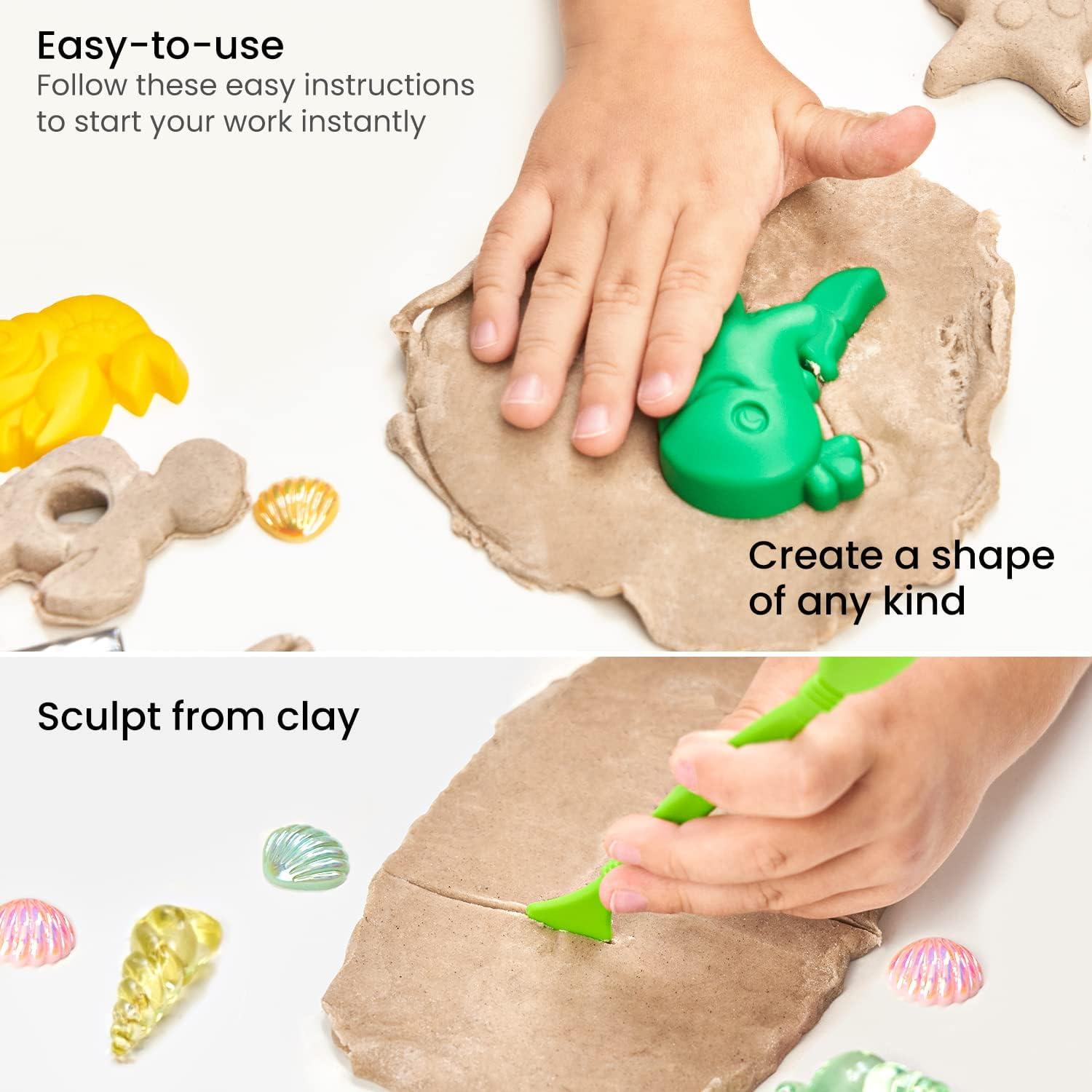 imageArteza Kids AirDry Modeling Clay Kit 6 x 8oz Packs 12 Sandy Clay Molds and 15 Assorted SeaLife Beach Decorations Soft Pliable Supplies for Kids Crafts and Sensory PlayPack of 6