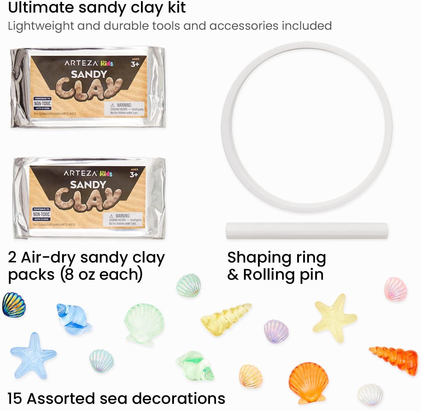 imageArteza Kids AirDry Modeling Clay Kit 6 x 8oz Packs 12 Sandy Clay Molds and 15 Assorted SeaLife Beach Decorations Soft Pliable Supplies for Kids Crafts and Sensory PlayPack of 2