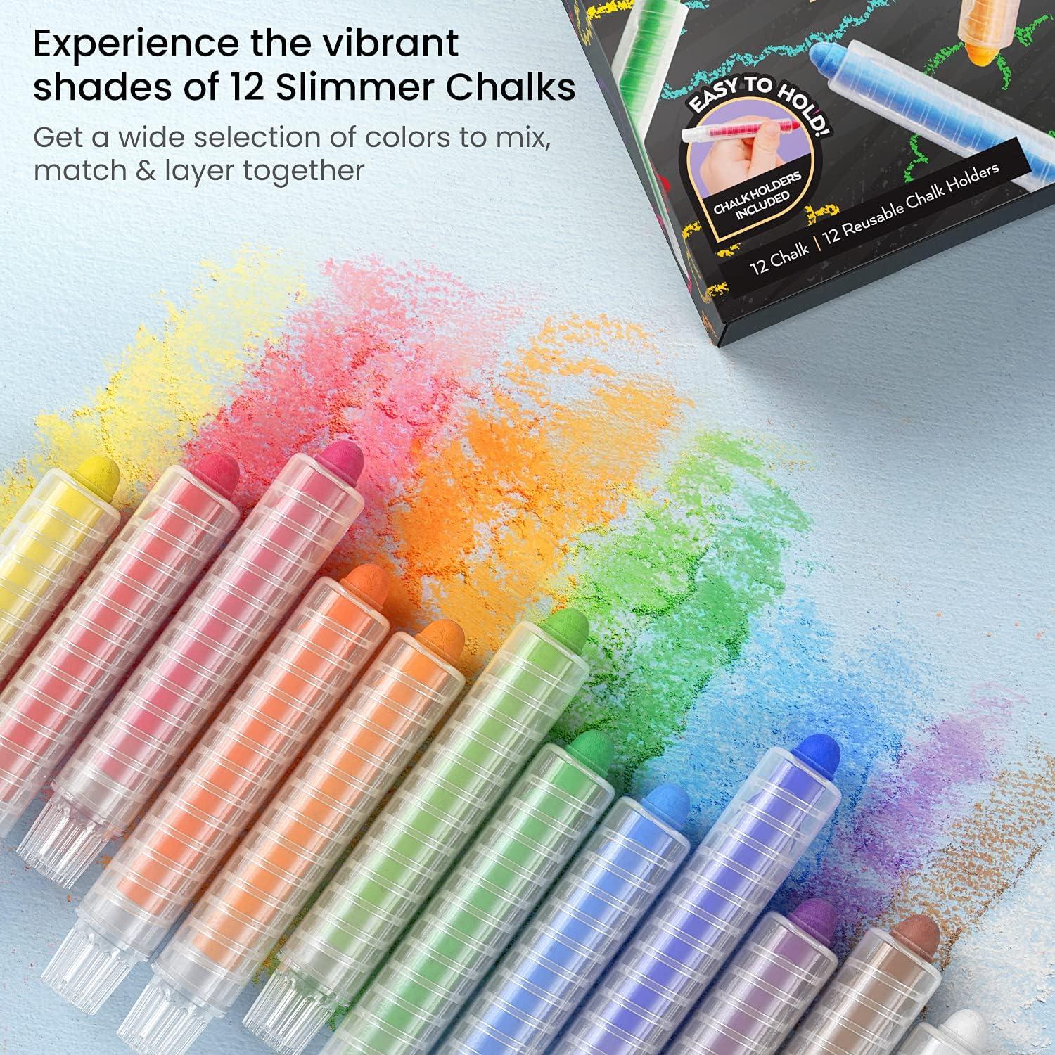 imageArteza Kids Colored Chalkboard Chalk Set of 12 Washable Dustless Chalk with Holders Art Supplies for Spring and Summer Activities Playtime and Chalkboard Art