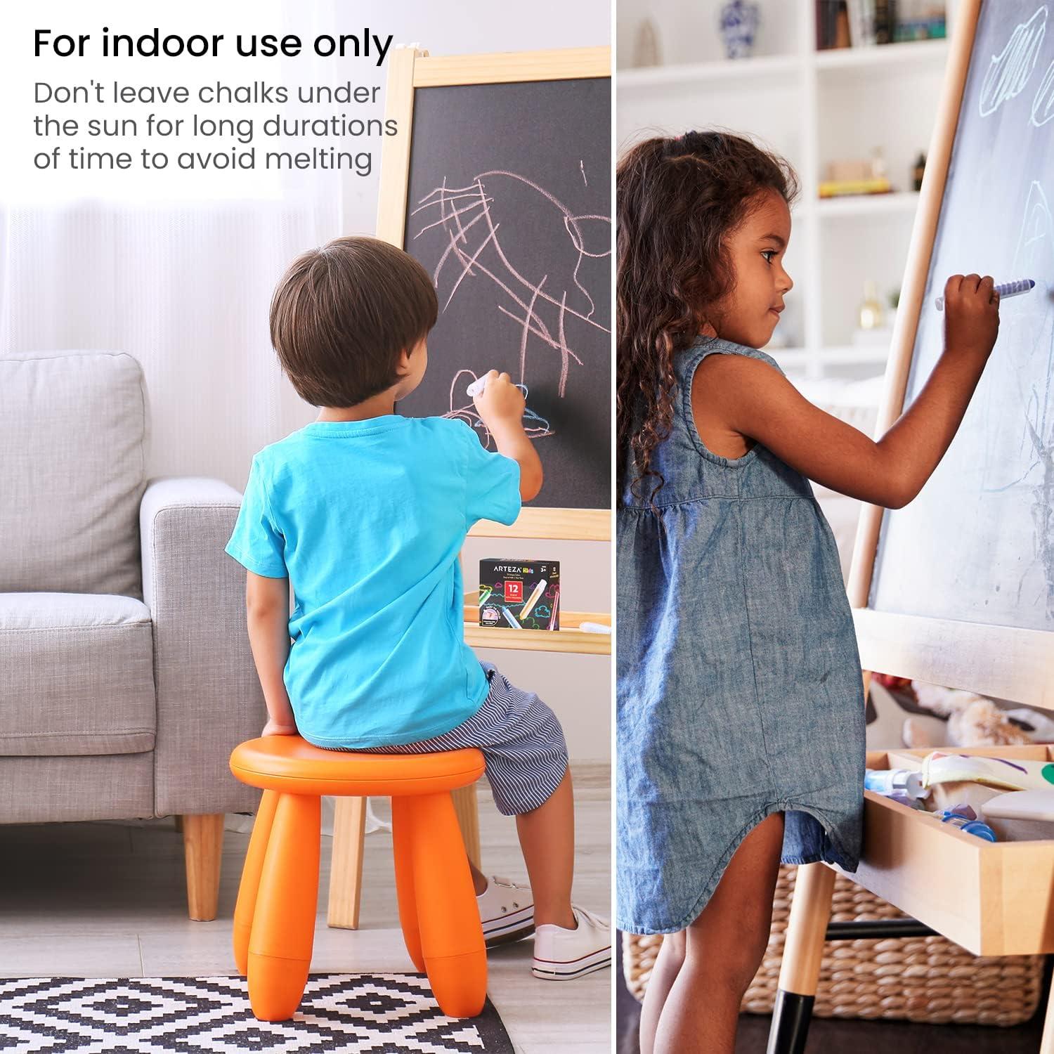 imageArteza Kids Colored Chalkboard Chalk Set of 12 Washable Dustless Chalk with Holders Art Supplies for Spring and Summer Activities Playtime and Chalkboard Art