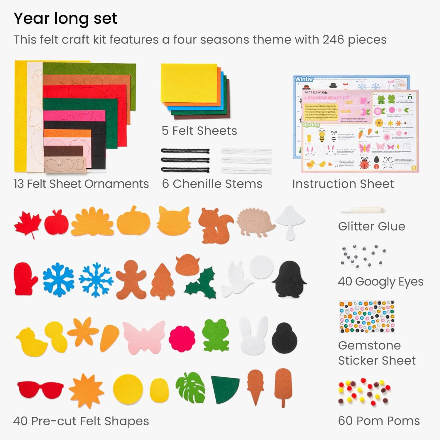 imageArteza Kids Felt Kit 422 Pieces 21 PreCut Glitter ampamp Glitz Shapes Assorted Felt Sheets Glitter MiniPieces Chenille Stems and Accessories Educational Kids Craft Supplies to Inspire Creativity246 Pieces