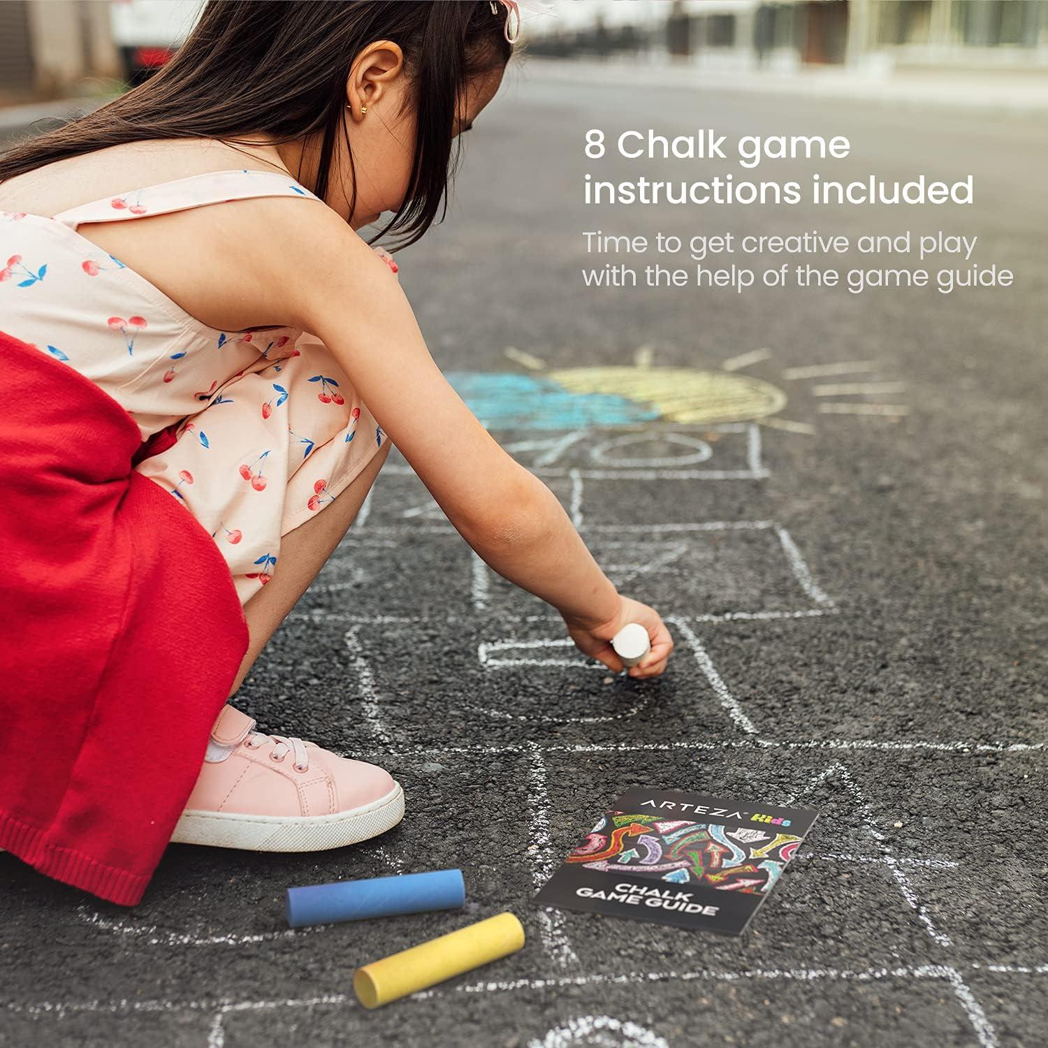 Arteza Kids Sidewalk Chalk and Stencil Set, 32 Pieces, Jumbo, Rocket ...