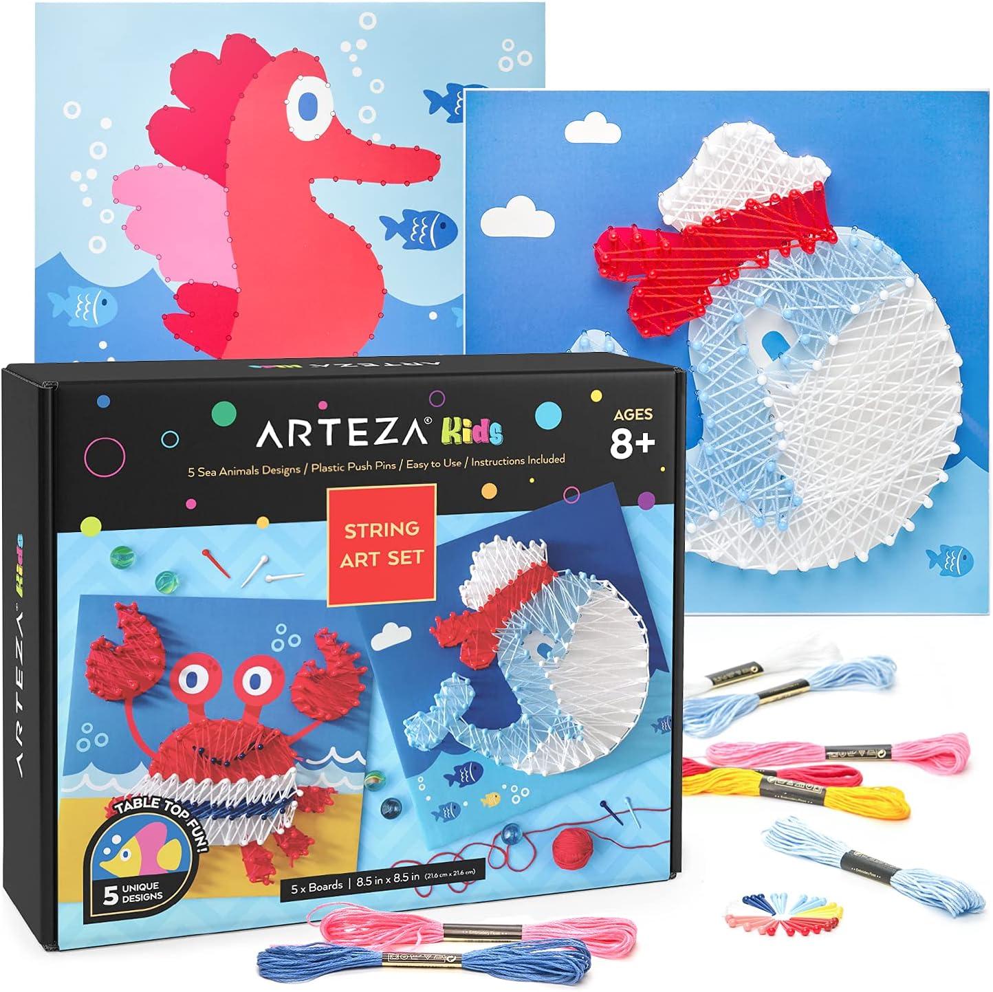 imageArteza Kids String Art Kit Set of 5 Sea Animal Designs Plastic Pushpins Art Supplies for Kids Craft Projects and Free Time ActivitiesSet of 5