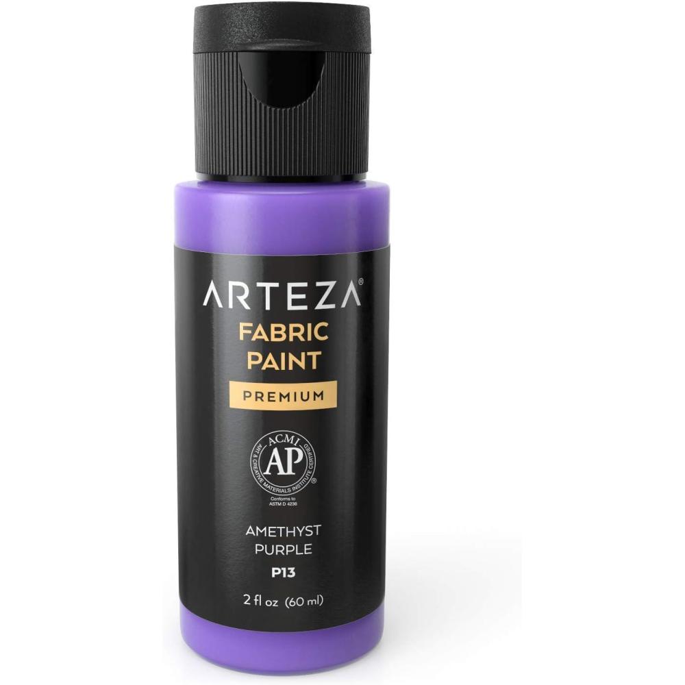 imageARTEZA Fabric Paint Set of 60 Permanent 3D Paint Permanent Paint for Decorating TShirts Ceramics Textiles and Glass MetallicP13 Amethyst Purple