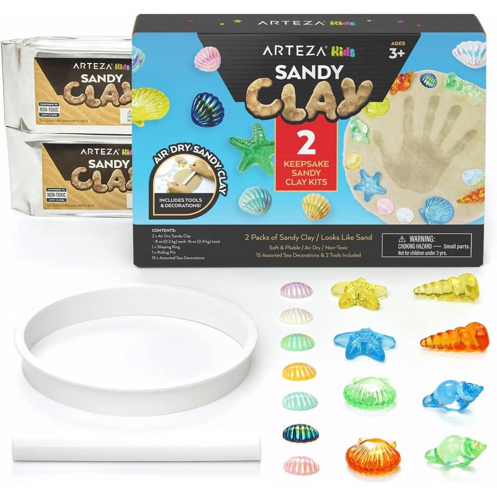 imageArteza Kids AirDry Modeling Clay Kit 6 x 8oz Packs 12 Sandy Clay Molds and 15 Assorted SeaLife Beach Decorations Soft Pliable Supplies for Kids Crafts and Sensory PlayPack of 2