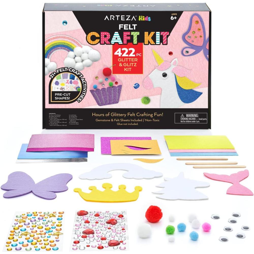 imageArteza Kids Felt Kit 422 Pieces 21 PreCut Glitter ampamp Glitz Shapes Assorted Felt Sheets Glitter MiniPieces Chenille Stems and Accessories Educational Kids Craft Supplies to Inspire Creativity422 Pieces