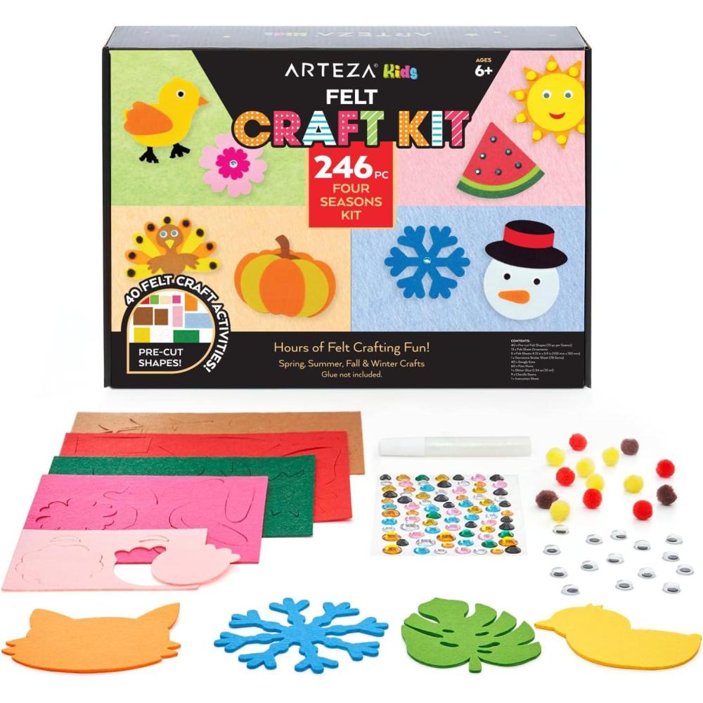 imageArteza Kids Felt Kit 422 Pieces 21 PreCut Glitter ampamp Glitz Shapes Assorted Felt Sheets Glitter MiniPieces Chenille Stems and Accessories Educational Kids Craft Supplies to Inspire Creativity246 Pieces