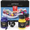 ARTEZA Acrylic Leather Paint, Set of 12, 1 fl oz Bottles, Water-Resistant Fabric Paint for Shoes, Art Supplies for Painting Furniture, Clothes, Belts, Wallets, and Bags