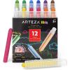 imageArteza Kids Colored Chalkboard Chalk Set of 12 Washable Dustless Chalk with Holders Art Supplies for Spring and Summer Activities Playtime and Chalkboard Art