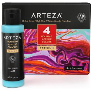 ARTEZA Acrylic Pouring Paint Set, 8 Rainbow Colors, 4 oz Bottles, High-Flow Paint, No Mixing Needed, Art Supplies for Canvas, Glass, Paper, Wood, Tile, and Stones(Orchid Tones)