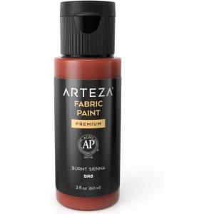 ARTEZA Fabric Paint, Set of 60, Permanent 3D Paint, Permanent Paint for Decorating T-Shirts, Ceramics, Textiles, and Glass Metallic(Br8 Burnt Sienna)