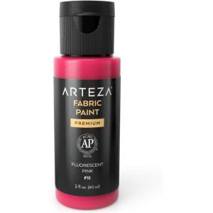 ARTEZA Fabric Paint, Set of 60, Permanent 3D Paint, Permanent Paint for Decorating T-Shirts, Ceramics, Textiles, and Glass Metallic(F11 Fluorescent Pink)