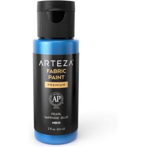 ARTEZA Fabric Paint, Set of 60, Permanent 3D Paint, Permanent Paint for Decorating T-Shirts, Ceramics, Textiles, and Glass Metallic(Mb10 Pearl Sapphire Blue)