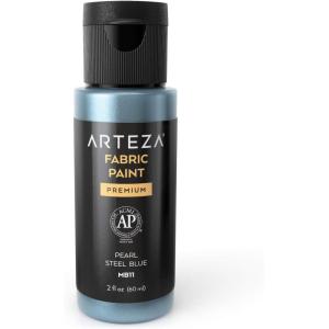 ARTEZA Fabric Paint, Set of 60, Permanent 3D Paint, Permanent Paint for Decorating T-Shirts, Ceramics, Textiles, and Glass Metallic(Mb11 Pearl Steel Blue)