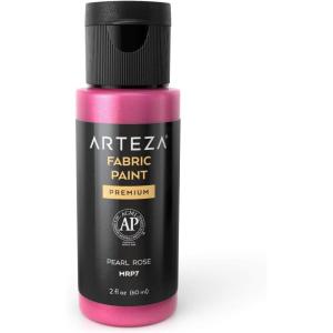 ARTEZA Fabric Paint, Set of 60, Permanent 3D Paint, Permanent Paint for Decorating T-Shirts, Ceramics, Textiles, and Glass Metallic(Mrp7 Pearl Rose)
