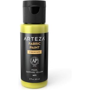 ARTEZA Fabric Paint, Set of 60, Permanent 3D Paint, Permanent Paint for Decorating T-Shirts, Ceramics, Textiles, and Glass Metallic(My1 Pearl Sapphire Yellow)