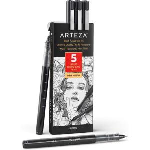 ARTEZA Micro-Line Ink Pens, Set of 9, Black Fineliners with Japanese Archival Ink, Art Supplies for Comic Artists and Illustrators(1 Count (Pack of 5))