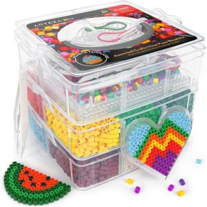 Arteza Fuse Beads, 30,000 Count, 45 Colors, 5 mm, Iron-on Beads Kit with 5 Pegboards, 2 Tweezers, and 5 Sheets of Ironing Paper in 3-Tier Container, Art Supplies for DIY Crafts(Basic Theme)