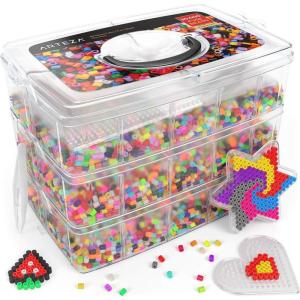 Arteza Fuse Beads, 30,000 Count, 45 Colors, 5 mm, Iron-on Beads Kit with 5 Pegboards, 2 Tweezers, and 5 Sheets of Ironing Paper in 3-Tier Container, Art Supplies for DIY Crafts(45 Colors)
