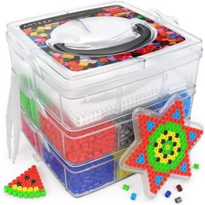 Arteza Fuse Beads, 30,000 Count, 45 Colors, 5 mm, Iron-on Beads Kit with 5 Pegboards, 2 Tweezers, and 5 Sheets of Ironing Paper in 3-Tier Container, Art Supplies for DIY Crafts(12 Colors)