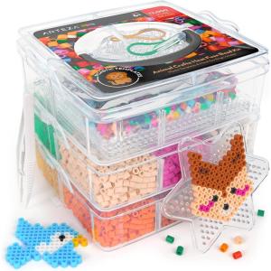 Arteza Fuse Beads, 30,000 Count, 45 Colors, 5 mm, Iron-on Beads Kit with 5 Pegboards, 2 Tweezers, and 5 Sheets of Ironing Paper in 3-Tier Container, Art Supplies for DIY Crafts(Animal Theme)